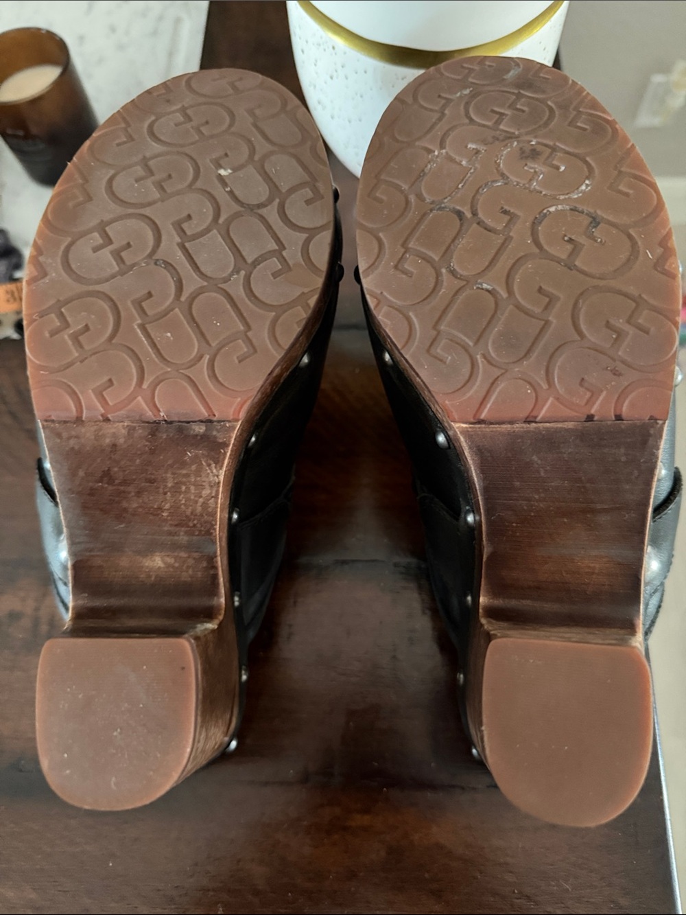UGG Kaylee Black Leather Braided-Trim Clogs - Picture 15 of 15